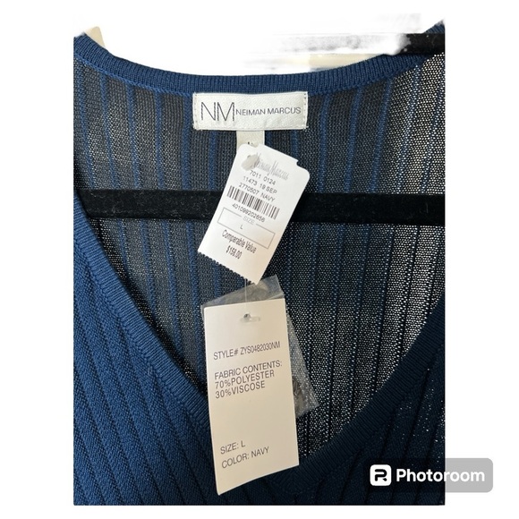 NWT Neiman Marcus midi sweater dress navy/black size Large - Picture 2 of 4